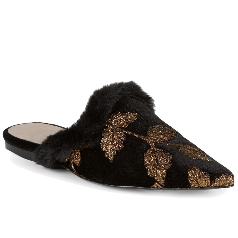 NEW AVA & AIDEN Women Isisi Katania Rose Gold Faux Fur Trim Pointed Toe Mule